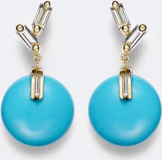 Suzanne Kalan 18kt gold drop earrings with turquoise and diamonds