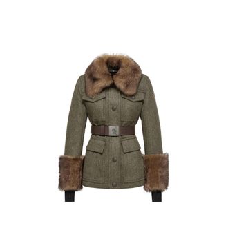 Moncler Moncler Devez Wool & Shearling-trimmed Down Field Jacket, Women, Green, Size: 0