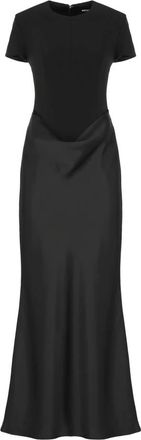 Rotate Lange jurk met korte mouwen en draperie - Dames - Avondkleed - Zwart - M - Leer - Kleedjes