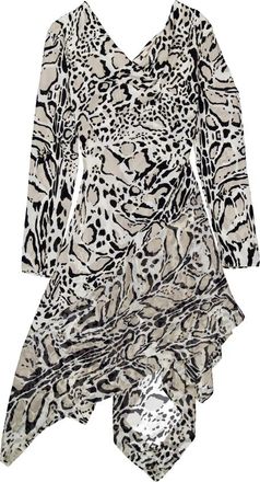 Roberto Cavalli Asymmetric Animal-Print Silk Dress, Brand Size 38 ( US Size 4 )