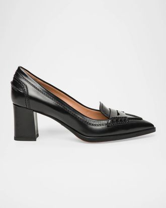 Santoni 65mm Florinda Leather Penny Loafer Pumps