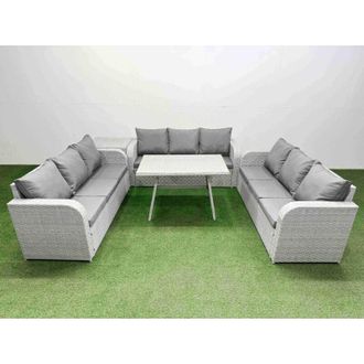 Fimous Fimous - 9 Seat Outdoor pe Rattan Garden Furniture with Cushions 3 Seater Sofa Side Table Light Grey