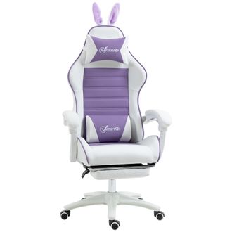 OEM Silla Gaming De Cuero Sint&eacute;tico Reclinable 135&deg; Reposacabezas Soporte Lumbar Y Reposapi&eacute;s 65x63x136-142 Cm P&uacute;rpura