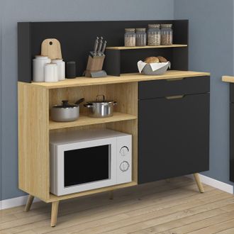 IDMarket Idmarket - Aparador De Cocina Bajo 120 Cm Encimera Olaf H.83 Cm 1 Puerta + 1 Caj&oacute;n Haya Y Negro