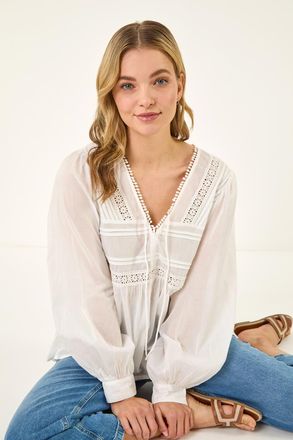 DUSK Cotton Lace Pintuck Top