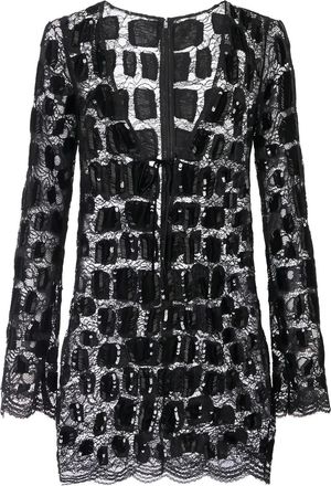 Elisabetta Franchi long-sleeve sequined mini dress - Black