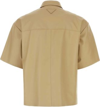 Prada Mens Leather Shirt Beige Calfskin Trochus Niloticus