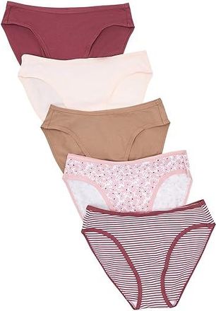 Pact Everyday Classic Fit Bikini 5-Pack Womens Underwear Everyday Lakeside Lilies : MD, Cotton/Elastane
