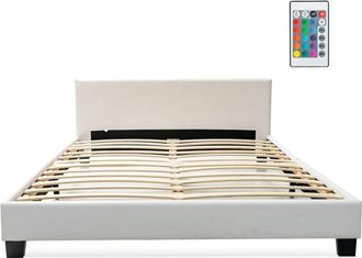 Costway Costway - Struttura per Letto Matrimoniale in Legno, Con Testiera Imbottita Luce led Multicolore e Telecomando, 210 x 145 x 66 cm, Capacità di Carico