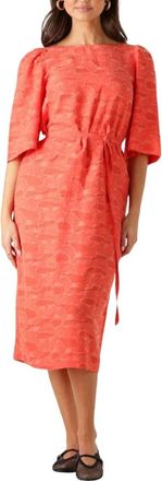 Object Object, Kleedjes, Dames, Oranje, XL, Denim, Oranje Midi Jurk met 3/4 Mouwen