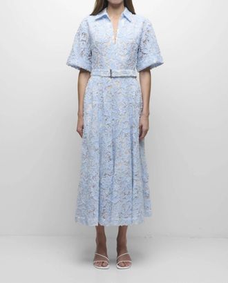 SIMKHAI Deanna Short Sleeve Belted Midi Dress In Celeste Multi