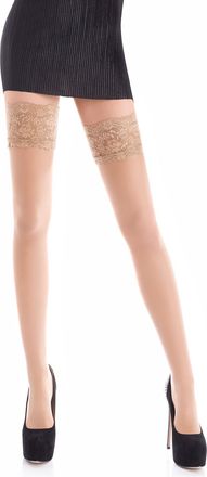 Romartex Sheer 20 DEN Elastane Hold Ups Stockings with Lace, 17 Colours, Sizes S-XXL (Medium, Light Beige)