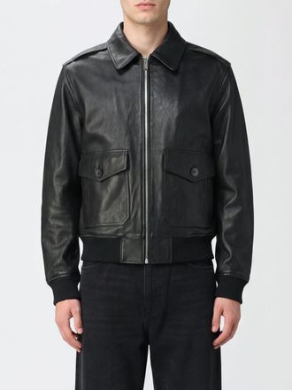 A.P.C. A. P.C. Black Leather Bomber Jacket with Classic Collar and Zip Closure