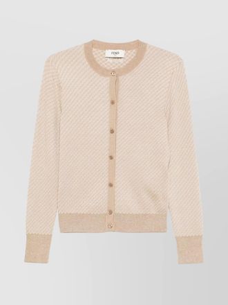 Fendi silk wool micro ff jacquard ribbed trim cardigan