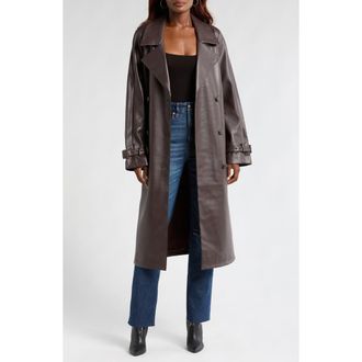Good American Better Than Leather Faux Leather Tie Belt Trench Coat in Bark003 at Nordstrom Rack, Size 4Xl/5Xl