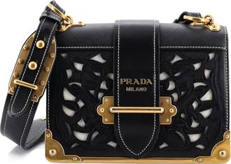 Prada Cahier Studded Laser Cut Leather Small crossbody bag - Zwart