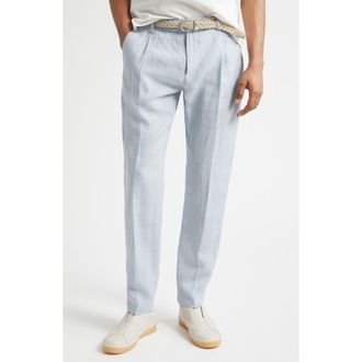 Eleventy Pleated Tapered Linen Pants in 08N Zucchero at Nordstrom, Size 36
