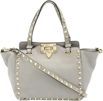 Valentino Pre-owned Leather Stud 2way Handbag - Dames - Vintage Handtas - Grijs - ONE Size - Leer - Vintage