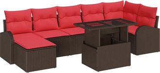 vidaXL Conjunto De Sof&aacute; De Jard&iacute;n 8 Uds. Marr&oacute;n Y Rojo Rat&aacute;n Sint&eacute;tico Vidaxl