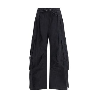 Dolce & Gabbana Wide Trousers, female, Black, Size: S Waxed Faille Cargo Pants