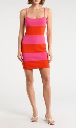 French Connection Colorblock Knit Body-Con Minidress in Cerise Pink-Orange at Nordstrom Rack, Size X-Large