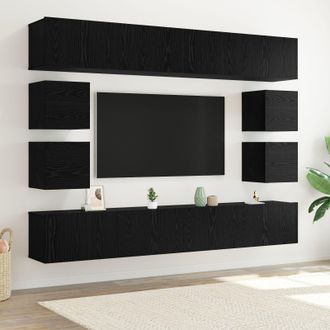 Berkfield Home 8 Piece TV Cabinet Set g&Auml;&igrave; Wall-mounted Black Oak Engineered Wood