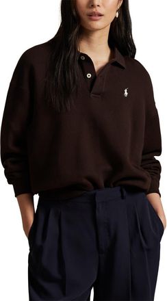 Polo Ralph Lauren Cotton Blend Fleece Polo Sweatshirt in Brown at Nordstrom, Size Xx-Small