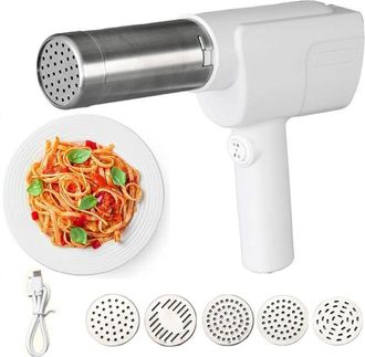 No Brand Prensa Para Pasta 5 En 1, M&aacute;quina El&eacute;ctrica Port&aacute;til Para Hacer Pasta Con 5 Moldes, Recargable, Prensa Patatas Y Fideos, Para Cocinar Pasta Y Lasa&ntilde;a