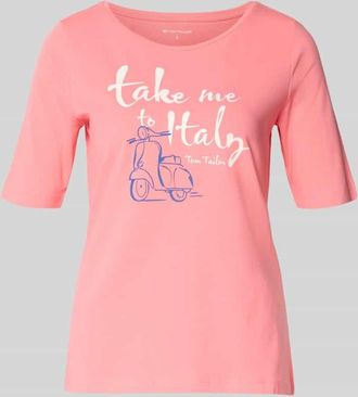 Tom Tailor Regular Fit T-Shirt aus Baumwoll-Mix mit Motiv-Print in Pink, Gr&ouml;&szlig;e XXXL