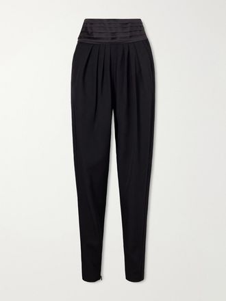 Lanvin Pantaloni A Gamba Affusolata In Lana Drappeggiata E Charmeuse - Nero