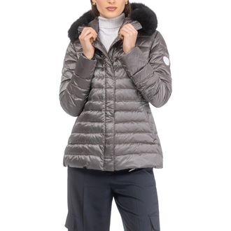 Gorski Apres-Ski Horizontal Short Jacket With Detachable Genuine Shearling Hood Trim in Greige/black at Nordstrom, Size X-Small
