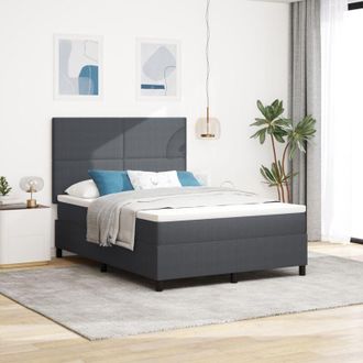 vidaXL LED Box Spring Bed Dark Grey and White 140 x 200 cm vidaXL