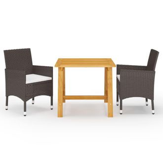 Berkfield Home 3 Piece Garden Dining Set with Cushions Brown