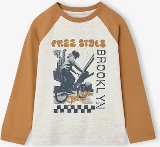 Vertbaudet Langarmshirt f&uuml;r Jungen mit Raglan&auml;rmeln und Auto-Print ocker