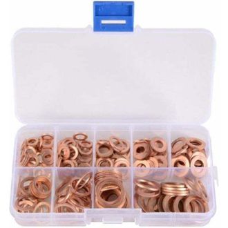 OEM Kit Surtido De 200 Arandelas Planas De Cobre. Juntas Planas De Cobre Ideales Para Tapones De Drenaje, Agua, Combustible Y Conexiones Hidr&aacute;ulicas -crez