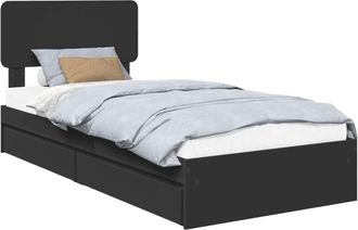 vidaXL Storage Bed with Headboard Black 90 x 190 cm Engineered Wood vidaXL