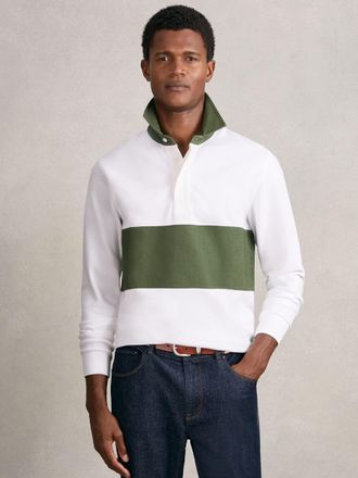 Reiss White & green Cotton Colour-block Rugby Shirt, S