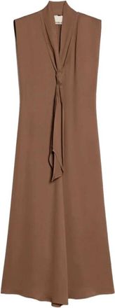 Pennyblack Kleedjes, Dames, Bruin, XL, Leer, Midi Jurk in Double Georgette