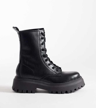 Asos Ava - Stivali bassi stringati neri a pianta larga-Nero