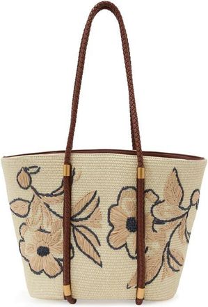 Reiss Rae Embroidered Straw Tote in Natural at Nordstrom