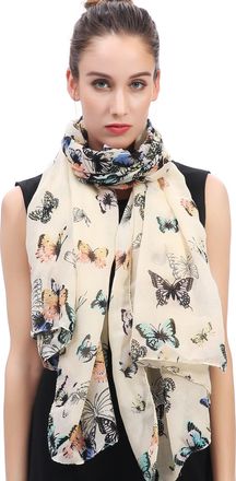 Lina & Lily Butterfly Print Womens Scarf Large Size (Beige)(Size: One Size)