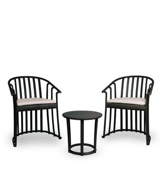 Resol Set 2+1 Sillas Con Brazos-coj&iacute;n-mesa Interior, Exterior Negro Raff Resol