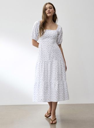 Icone Womens Touch of linen open-back tiered dress