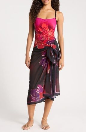 Miraclesuit Petali Rosa Cover-Up Pareo in Black/Multi at Nordstrom