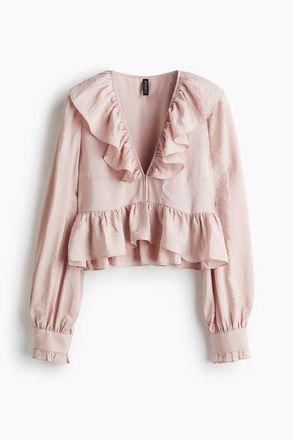 H&M Flounced Blouse in Powder Pink at Nordstrom, Size X-Small