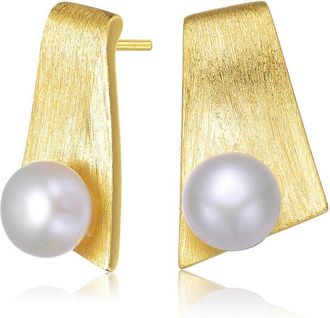 Genevive 14K Over Silver 7.5-7.5Mm Pearl Earrings