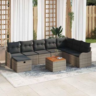 vidaXL Vidaxl - Conjunto De Sof&aacute; De Jard&iacute;n Con Coj&iacute;n 9 Pcs Gris Polirat&aacute;n
