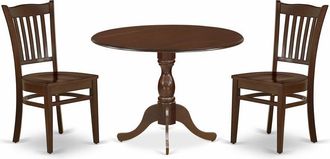 East West Furniture DMGR3-MAH-W 3 Piece Dining Room Table Set - Mahogany Small Dining Room Table and 2 Wooden Dining Chairs with Slatted Back - Mahogany Finish