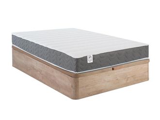 Vente-Unique Conjunto de somier con arc&oacute;n de 140 x 200 cm natural claro + colch&oacute;n de espuma de alta densidad con memoria viscoel&aacute;stica y tela transpirable 3D de 18