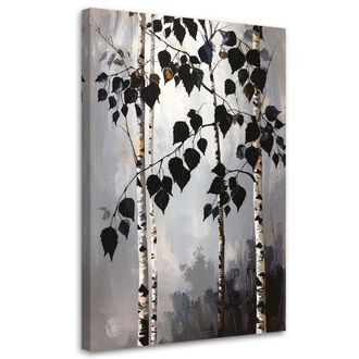 Feeby Cuadro En Lienzo Bosque De Abedules Naturaleza Hojas Negras 70x100